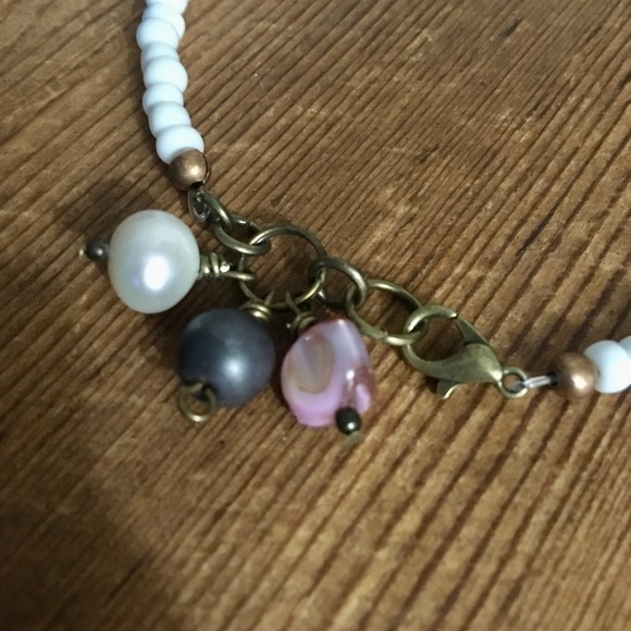 Ladies White Beaded Charm Bracelet, Handmade Ladies Bracelet with Beaded Charms - Picture 3 of 5